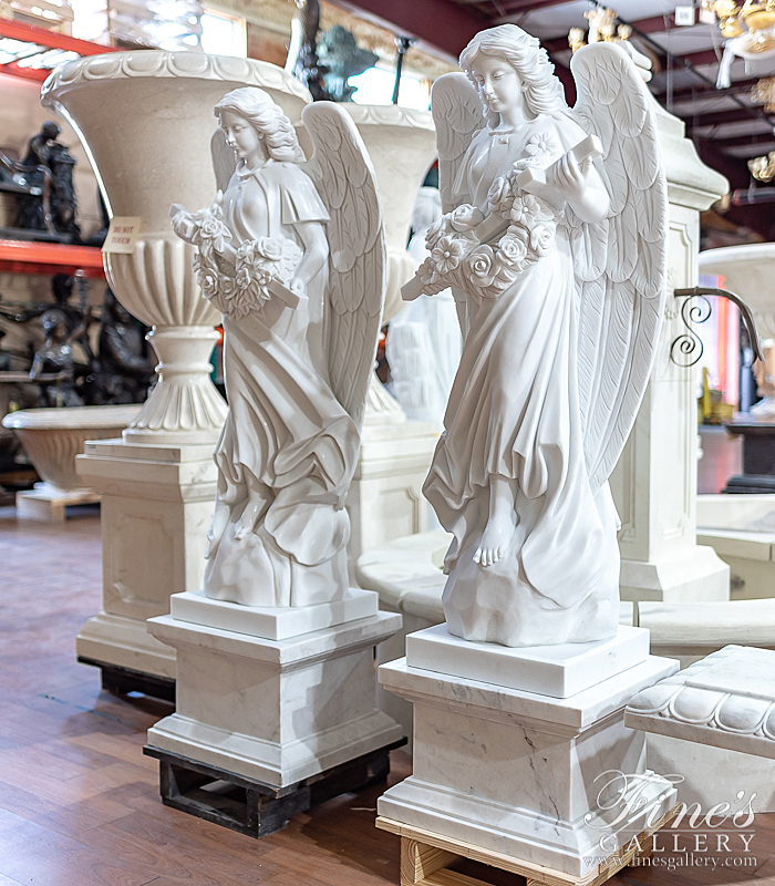 Marble Memorials  - Ornate White Marble Angel - MEM-490